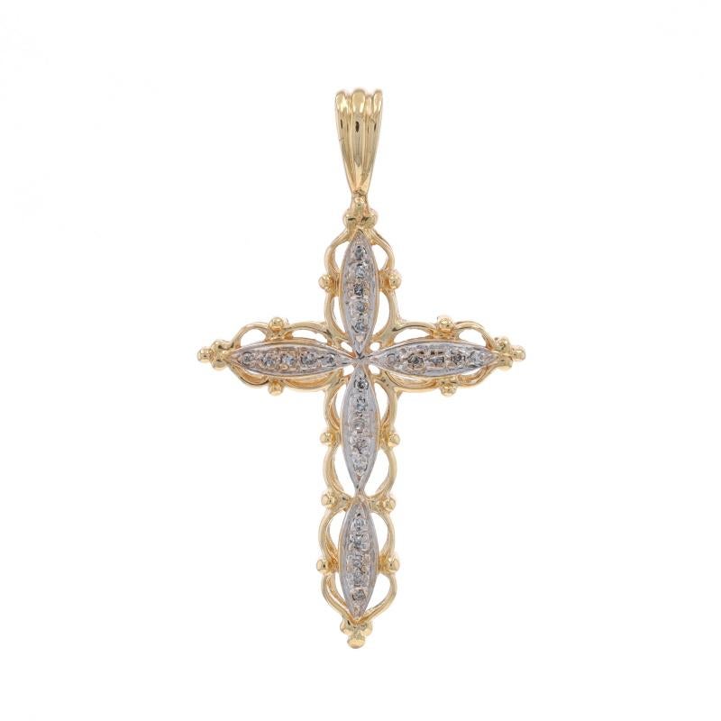 Contenu métallique : Or jaune 10k et or blanc 10k

Informations sur les pierres

Diamants naturels
Carat(s) : .20ctw
Coupe : Simple
Couleur : G - H
Clarté : SI1 - SI2

Total des carats : .20ctw

Thème : Croix festonnée, Foi
Caractéristiques :