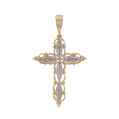 Yellow Gold Diamond Scalloped Cross Pendant - 10k Single .20ctw Faith