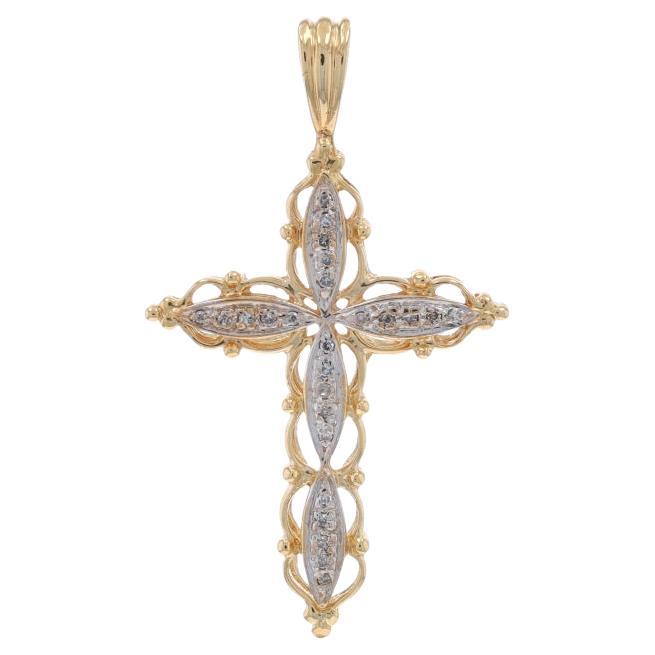 Yellow Gold Diamond Scalloped Cross Pendant - 10k Single .20ctw Faith