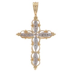 Yellow Gold Diamond Scalloped Cross Pendant - 10k Single .20ctw Faith