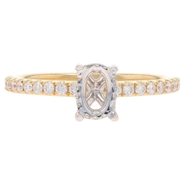 Yellow Gold Diamond Semi-Mount Hidden Halo Engagement Ring 14k .32ctw 7x5mm Oval