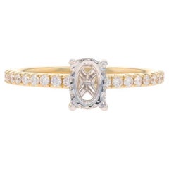 Yellow Gold Diamond Semi-Mount Hidden Halo Engagement Ring 14k .32ctw 7x5mm Oval