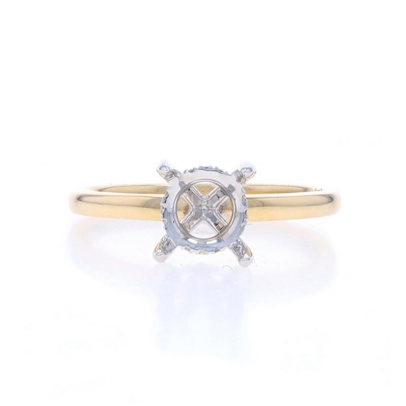 Size: 6 1/2
Note: Please contact us for a resizing quote.

Metal Content: 14k Yellow Gold & 14k White Gold

Stone Information
Natural Diamonds
Carat(s): .08ctw
Cut: Round Brilliant
Color: F - G
Clarity: VS2 - SI1

Total Carats: .08ctw

Center Fits