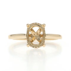 Yellow Gold Diamond Semi-Mount Hidden Halo Engagement Ring - 14k Round .12ctw