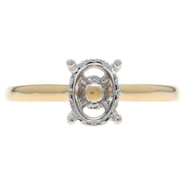 Bague de fiançailles en or jaune avec halo caché et semi-monture en diamant - 14k Round Brilliant