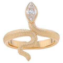 Yellow Gold Diamond Serpent Ring - 14k Marquise .45ct GIA Solitaire Snake