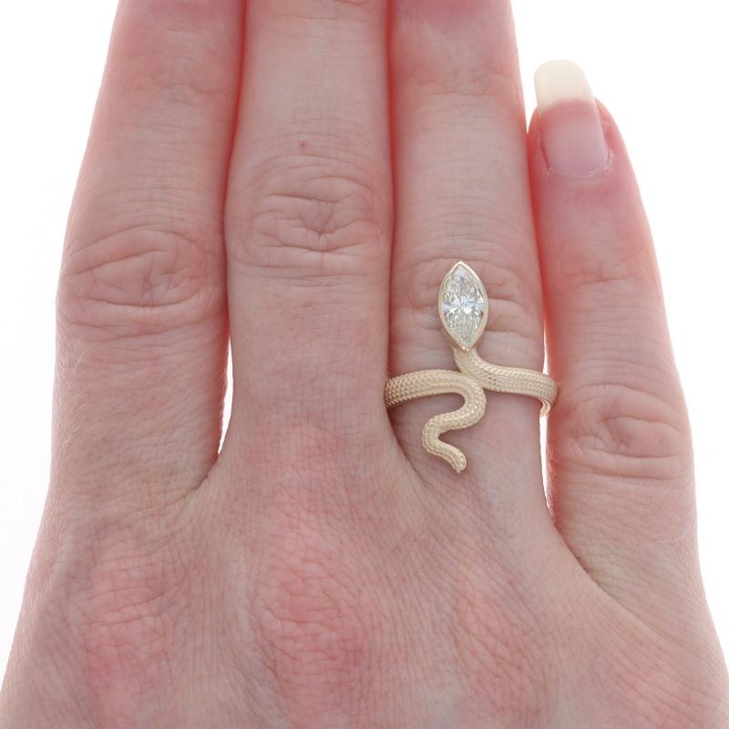 Marquise Cut Yellow Gold Diamond Serpent Solitaire Bypass Ring - 14k Marquise .77ct Snake For Sale