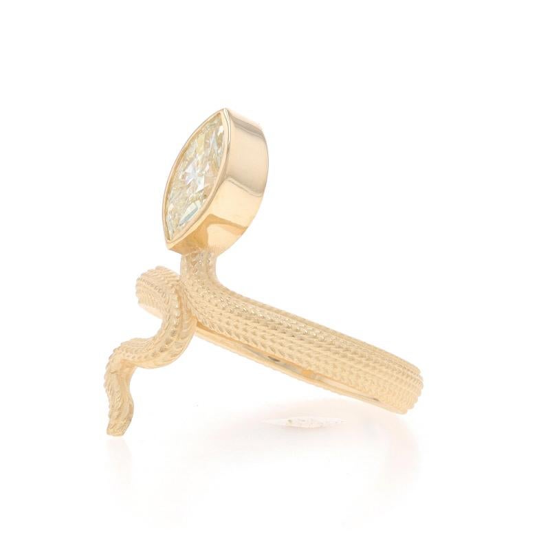 Yellow Gold Diamond Serpent Solitaire Bypass Ring - 14k Marquise .77ct Snake In New Condition For Sale In Greensboro, NC