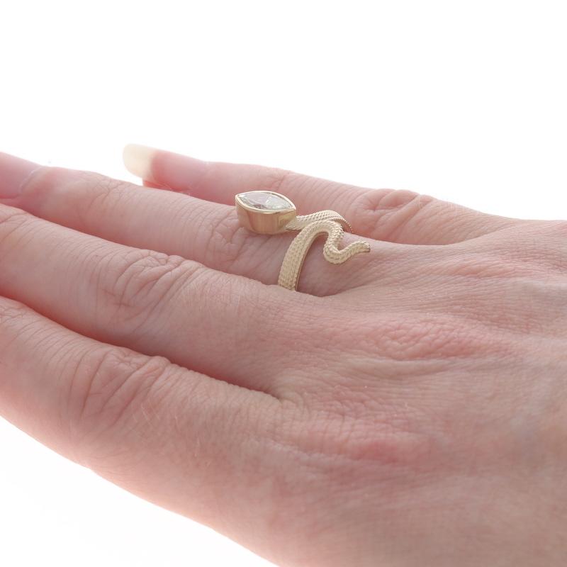 Women's Yellow Gold Diamond Serpent Solitaire Bypass Ring - 14k Marquise .77ct Snake For Sale