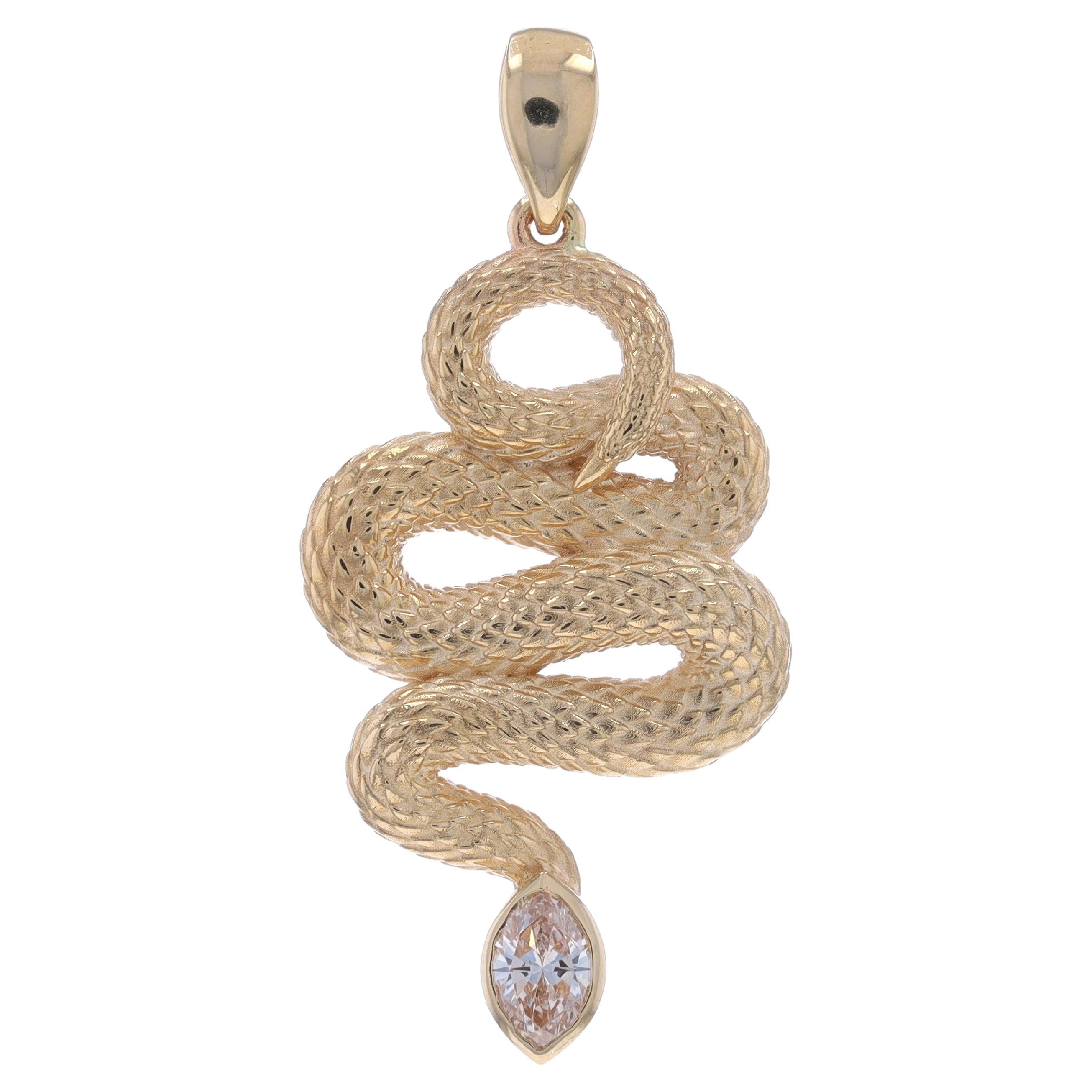 Yellow Gold Diamond Serpent Solitaire Pendant - 14k Marquise .70ct Snake