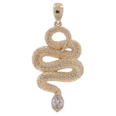 Yellow Gold Diamond Serpent Solitaire Pendant - 14k Marquise .70ct Snake