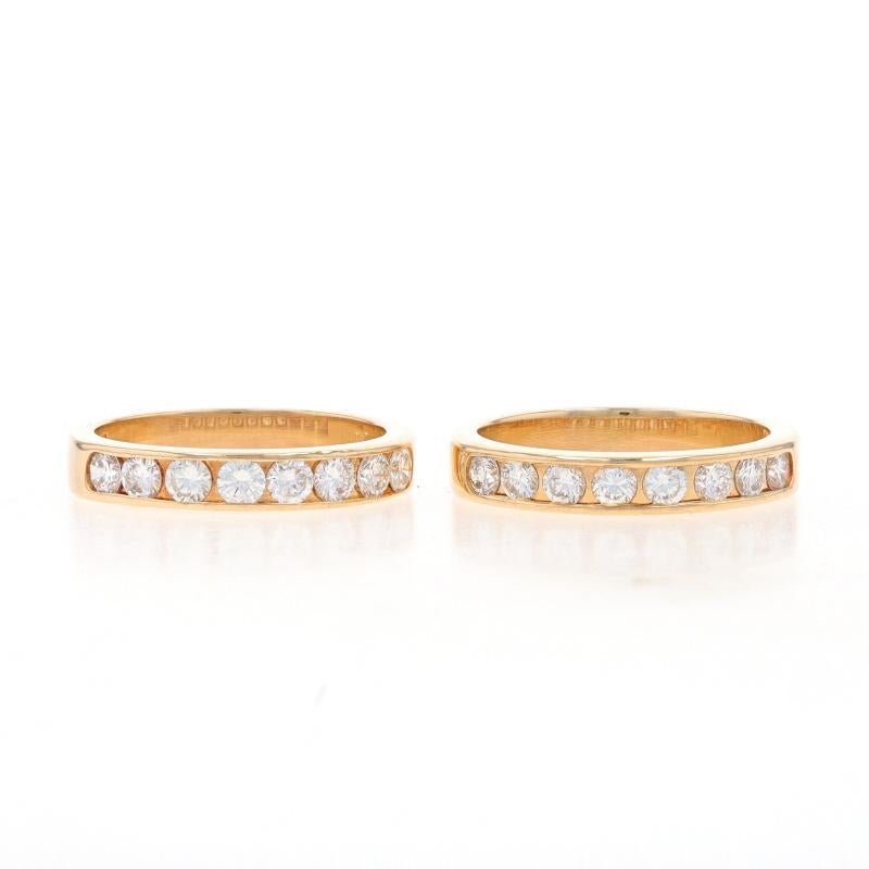 Yellow Gold Diamond Set of 2 Bands - 14k Round 1.00ctw Channel Set Wedding Rings For Sale 1