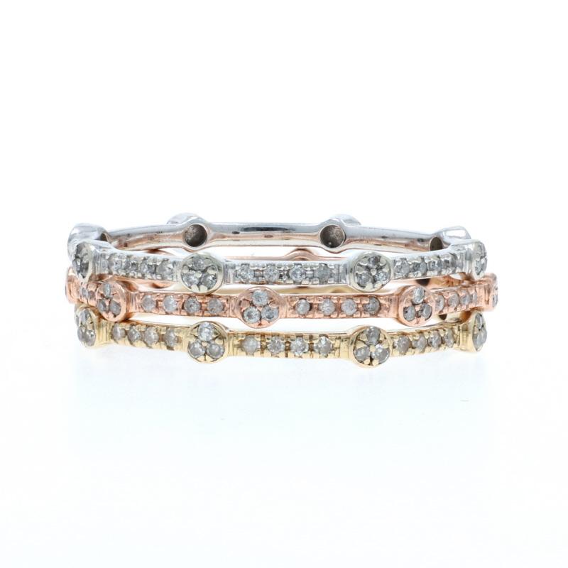 Donna Yellow Gold Diamond Set of 3 Bands - 10k Rd .75ctw Stackable Rings SZ 7 3/4 in vendita