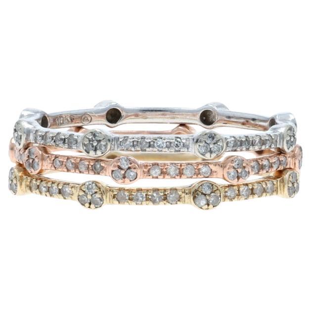 Yellow Gold Diamond Set of 3 Bands - 10k Rd .75ctw Stackable Rings SZ 7 3/4