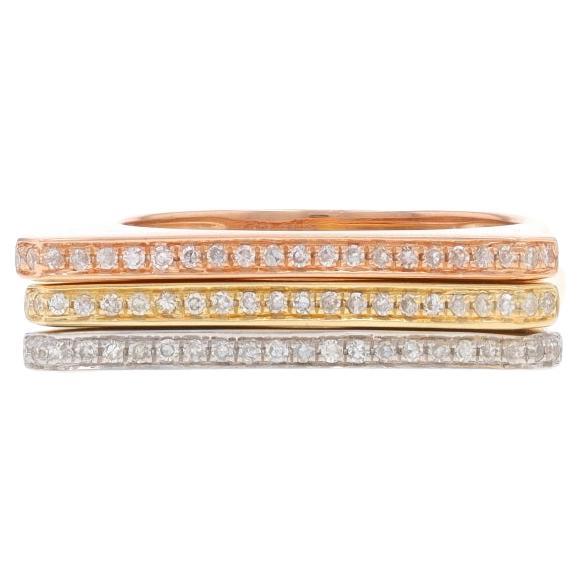 Yellow Gold Diamond Set of 3 Stacking Contour Bands 14k Single Cut .24ctw Rings