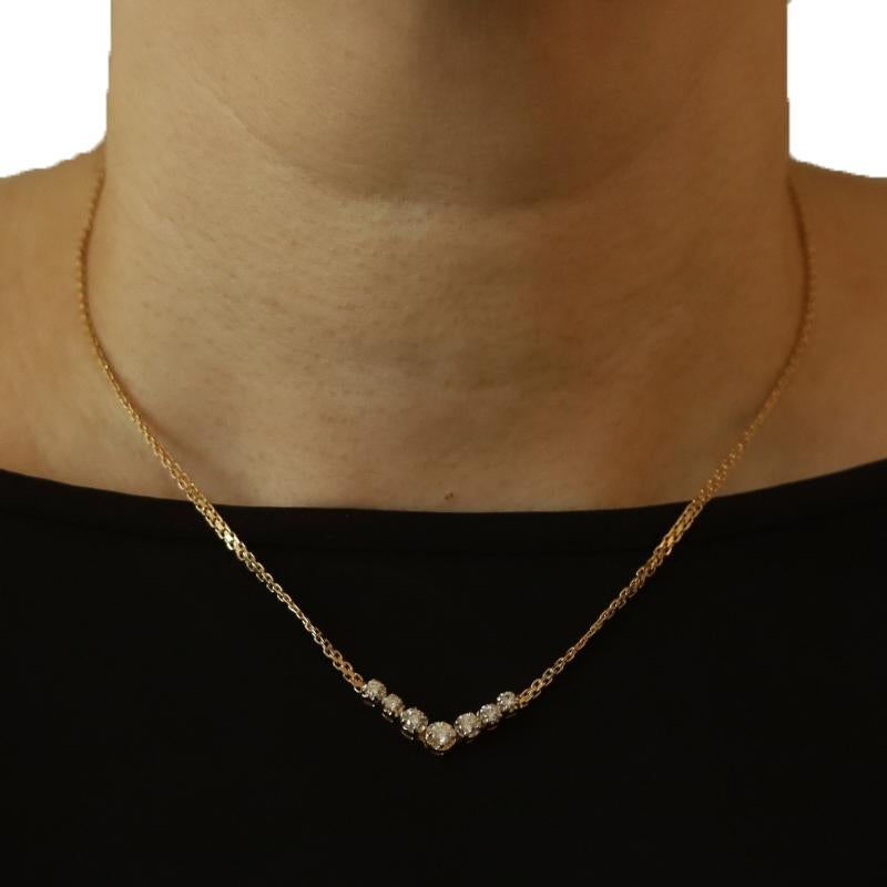 Gelbgold Diamant Sieben Stone Halskette 16 1/2