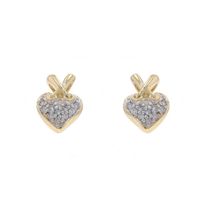 Metal Content: 10k Yellow Gold & 10k White Gold

Stone Information

Natural Diamonds
Carat(s): .18ctw
Cut: Round Brilliant
Color: G - H
Clarity: I1 - I2

Total Carats: .18ctw

Style: Stud
Fastening Type: Butterfly Closures
Theme: Sewn Heart,
