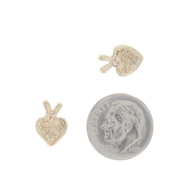 Round Cut Yellow Gold Diamond Sewn Heart Stud Earrings - 10k Round .18ctw Love Pierced For Sale