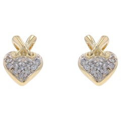Yellow Gold Diamond Sewn Heart Stud Earrings - 10k Round .18ctw Love Pierced