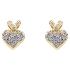 Yellow Gold Diamond Sewn Heart Stud Earrings - 10k Round .18ctw Love Pierced