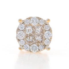 Yellow Gold Diamond SINGLE Cluster Halo Stud Earring 14k Princess Rnd .80ctw One