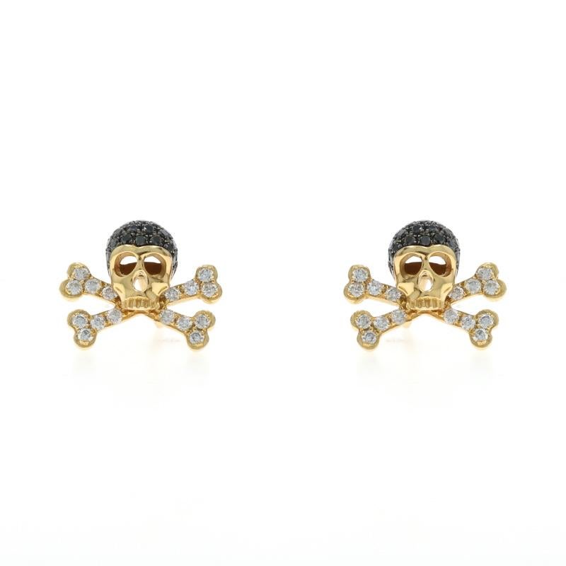 Metal Content: 18k Yellow Gold

Stone Information

Natural Diamonds
Treatment: Color Enhanced
Carat(s): .65ctw
Cut: Round Brilliant
Color: Black & G - H
Clarity: NA & SI1 - SI2

Total Carats: .65ctw

Style: Stud
Fastening Type: Butterfly