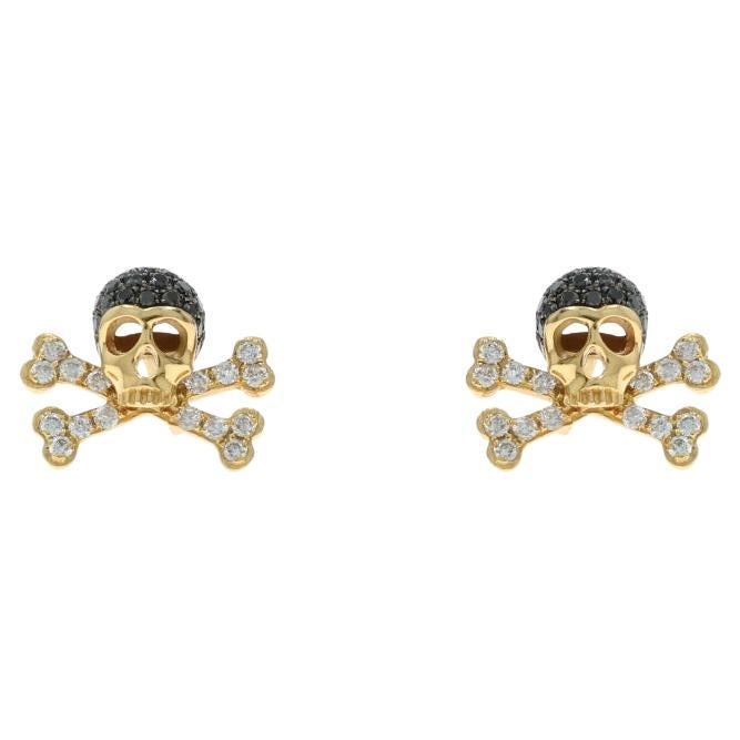 Boucles d'oreilles tête de mort en or jaune 18k Round .65ctw Pierced