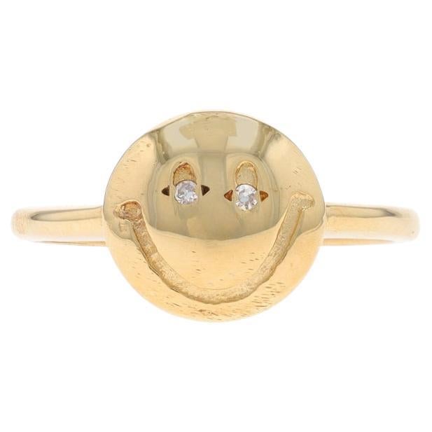 Gelbgold Diamant Smiley Face Ring 14k Single Have A Nice Day im Angebot