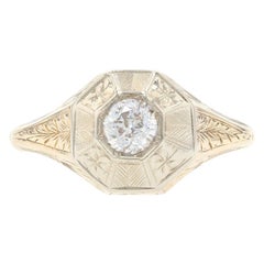 Yellow Gold Diamond Solitaire Art Deco Ring, 14k Old European Cut .35ct Antique