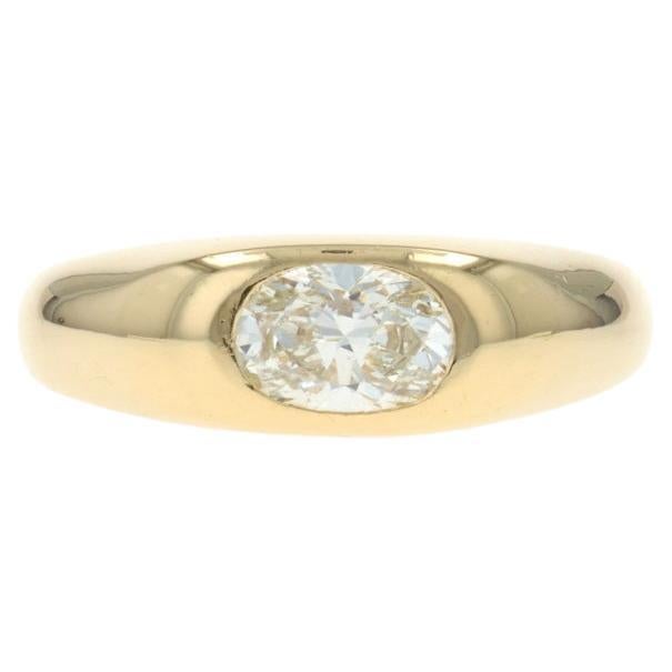 Yellow Gold Diamond Solitaire Band - 18k Oval .90ct Engagement Ring