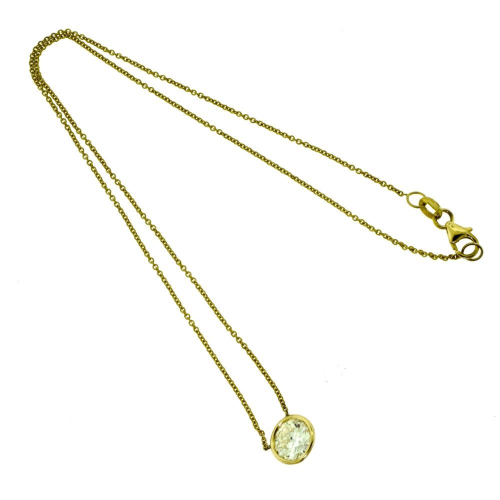 Round Cut Yellow Gold Diamond Solitaire Bezel Pendant Necklace For Sale