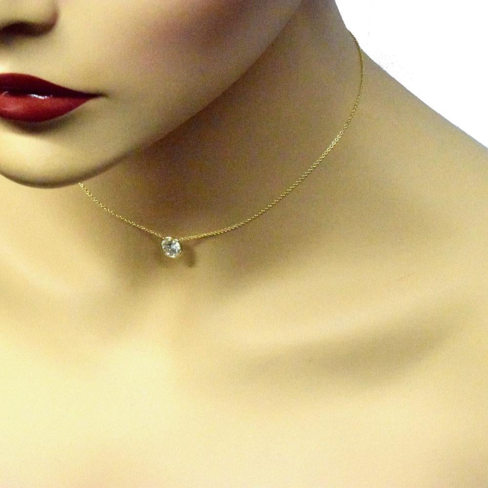 Women's or Men's Yellow Gold Diamond Solitaire Bezel Pendant Necklace For Sale