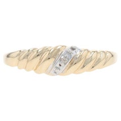 Yellow Gold Diamond Solitaire Crecent Band - 10k Rough Cut Ring