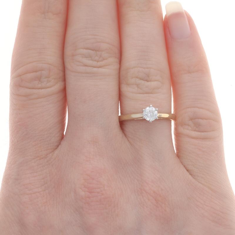 Old European Cut Yellow Gold Diamond Solitaire Engagement Ring - 14k European .40ct Cathedral For Sale