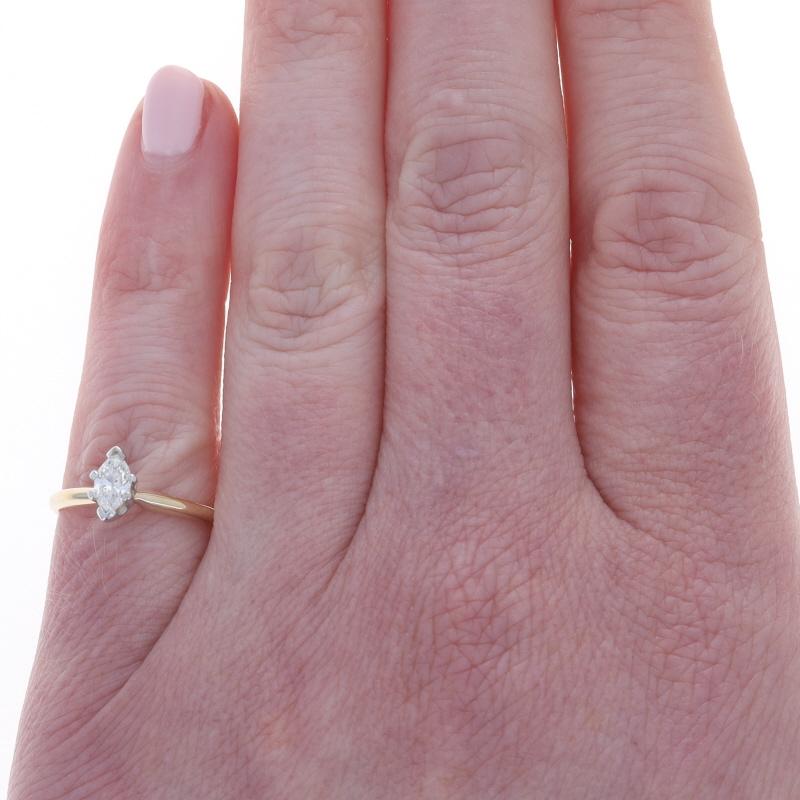 Size: 5
Sizing Fee: Up 2 sizes for $40 or Down 1 size for $30

Metal Content: 14k Yellow Gold & 14k White Gold

Stone Information

Natural Diamond
Carat(s): .30ct
Cut: Marquise
Color: H
Clarity: I1

Total Carats: .30ct

Style: