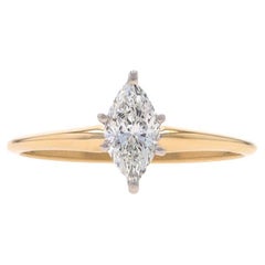 Yellow Gold Diamond Solitaire Engagement Ring - 14k Marquise .50ct