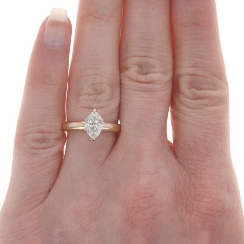 Yellow Gold Diamond Solitaire Engagement Ring - 14k Marquise Cut 1.08ct GIA In Excellent Condition For Sale In Greensboro, NC