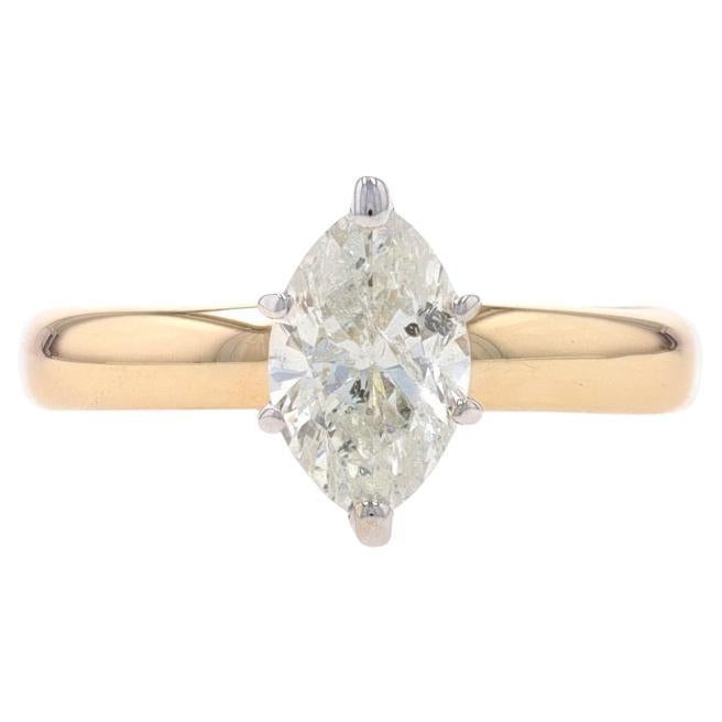 Yellow Gold Diamond Solitaire Engagement Ring - 14k Marquise Cut 1.08ct GIA For Sale