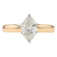 Yellow Gold Diamond Solitaire Engagement Ring - 14k Marquise Cut 1.08ct GIA