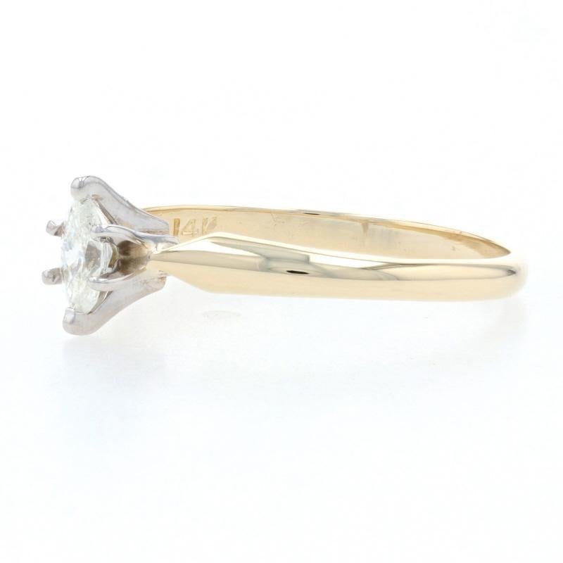 Uncut Yellow Gold Diamond Solitaire Engagement Ring, 14k Marquise Cut .20ct