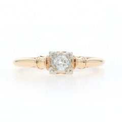 Yellow Gold Diamond Solitaire Engagement Ring - 14k Old Mine .11ct