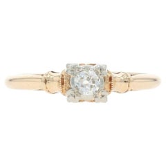 Yellow Gold Diamond Solitaire Engagement Ring - 14k Old Mine .11ct
