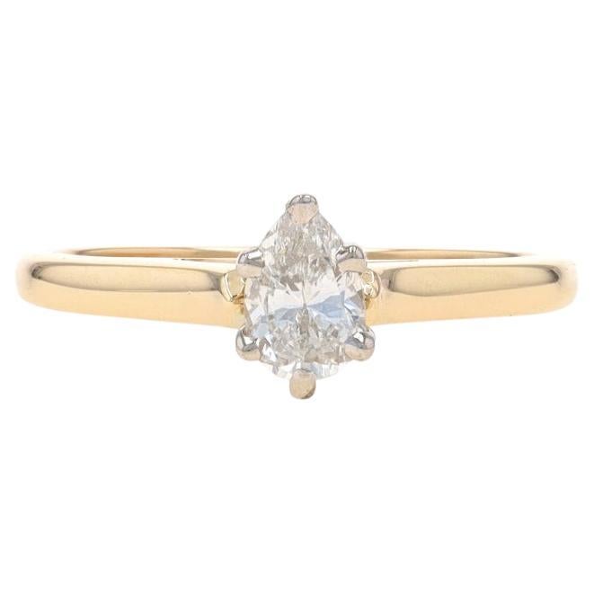 Yellow Gold Diamond Solitaire Engagement Ring - 14k Pear .35ct Cathedral For Sale