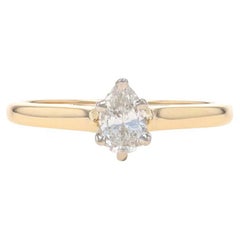 Yellow Gold Diamond Solitaire Engagement Ring - 14k Pear .35ct Cathedral