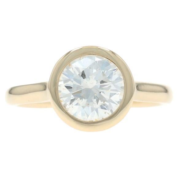 Bague de fiançailles solitaire en or jaune 14k Rd 1.76ct GIA Bezel Cathedral