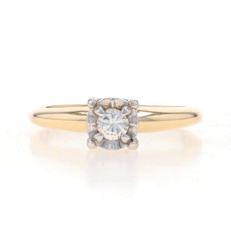 Size: 5
Sizing Fee: Up 4 sizes for $35 or Down 2 1/2 sizes for $30

Metal Content: 14k Yellow Gold & 14k White Gold

Stone Information

Natural Diamond
Carat(s): .12ct
Cut: Round Brilliant
Color: K
Clarity: VS2

Total Carats: .12ct

Style: