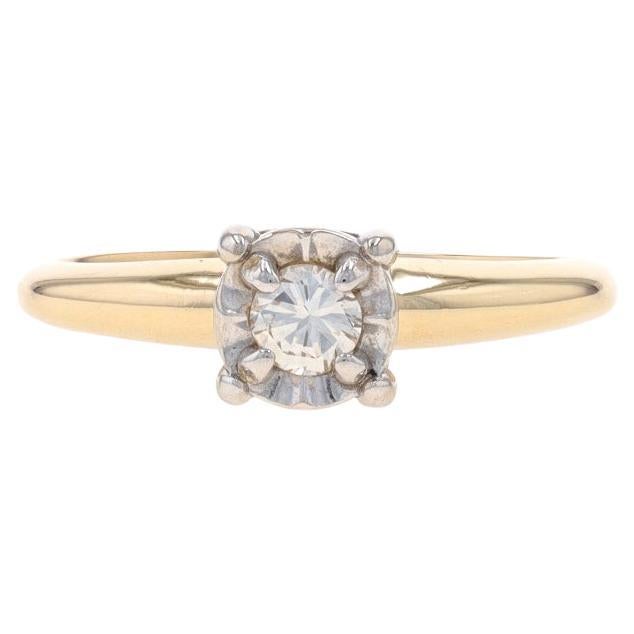 Yellow Gold Diamond Solitaire Engagement Ring - 14k Round Brilliant .12ct For Sale