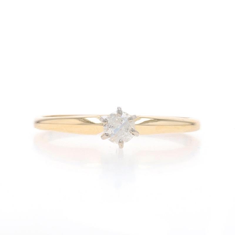 Size: 8 1/2
Sizing Fee: Up 3 sizes for $30 or Down 3 sizes for $30

Metal Content: 14k Yellow Gold & 14k White Gold

Stone Information

Natural Diamond
Carat(s): .20ct
Cut: Round Brilliant
Color: G
Clarity: I2

Total Carats: .20ct

Style: