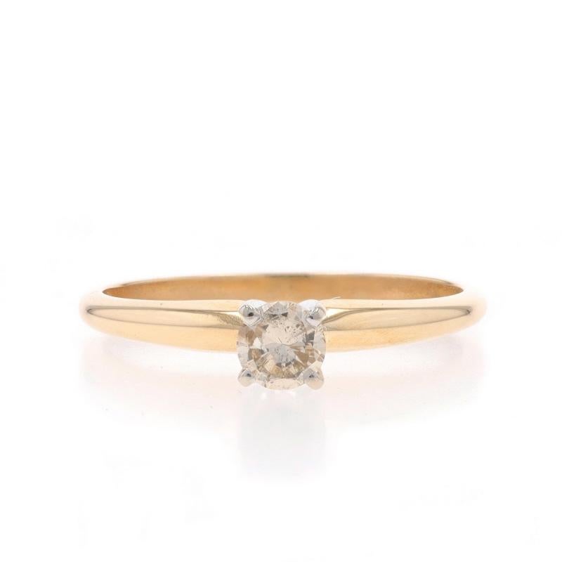 Size: 6
Sizing Fee: Up 3 sizes for $30 or Down 3 sizes for $30

Metal Content: 14k Yellow Gold & 14k White Gold

Stone Information

Natural Diamond
Carat(s): .25ct
Cut: Round Brilliant
Color: Champagne Brown
Clarity: I1

Total Carats: .25ct

Style: