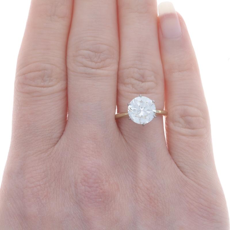 Taille ronde Bague de fiançailles en or jaune avec solitaire en diamant - 14k brillant rond 3.03ct GIA en vente
